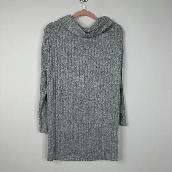 NWT White House Black Market Sweater XL Cowl Neck Banded Tunic Gray Cozy WHBM37